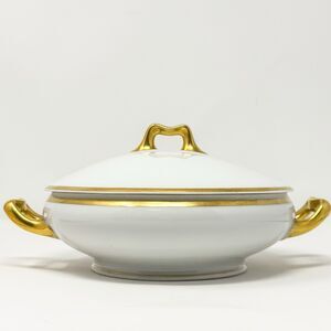 1930s Amphora Austria PSL Empire Porcelain Covered Vegetable Dish Gold Trim